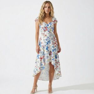NWT Adrianna Papell Ivory Floral High Low Midi Dress 6 Wedding Guest Spring
